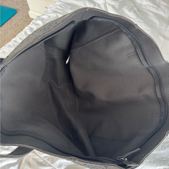 Perforated Gray Faux Leather Tote Bag – 18” x 13” Large Shoulder Bag - Picture 10 of 12